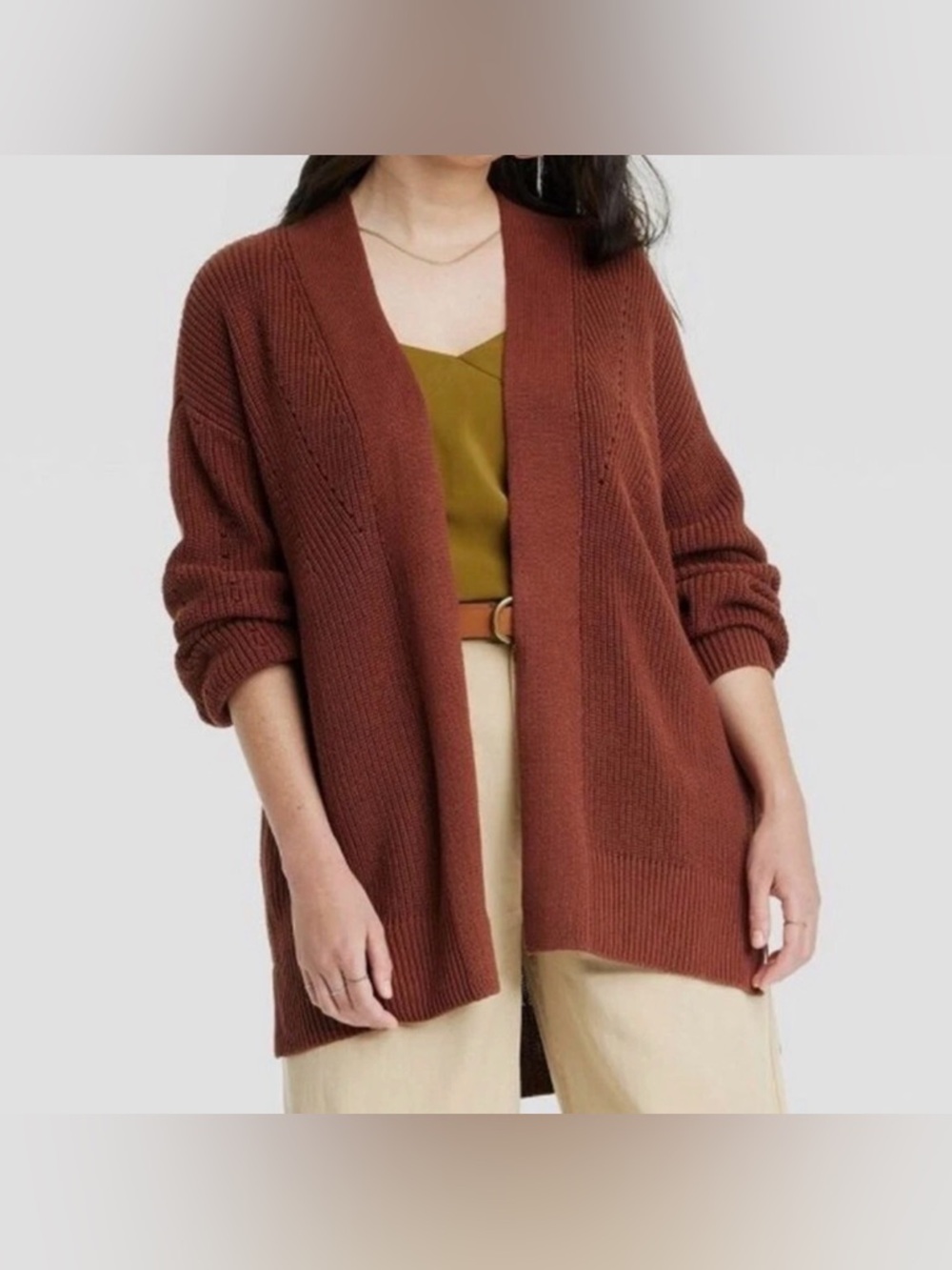 Universal Thread Cardigan M Rust 100% Cotton Open Front Oversized Cocoon Sweater